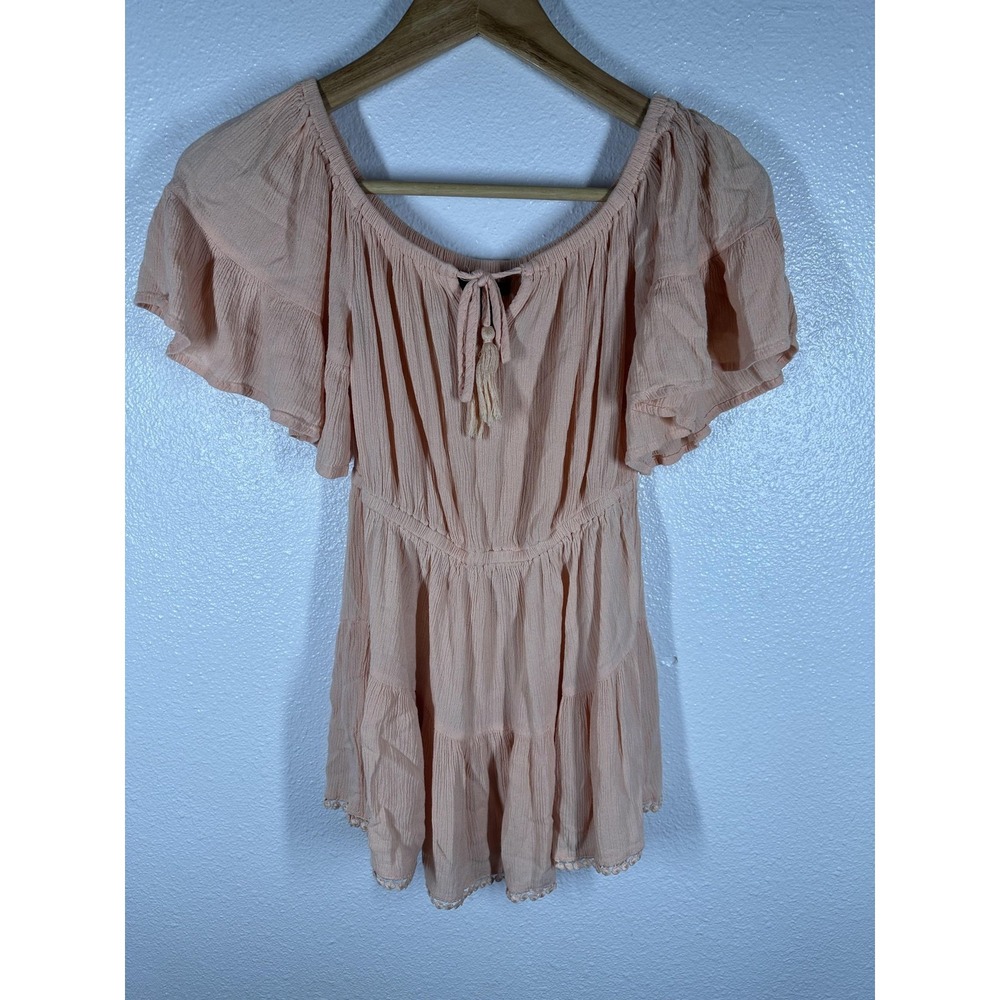 Forever 21 Dress Womens Small Pink Off Shoulder Boho Flutter Sleeve Sundress